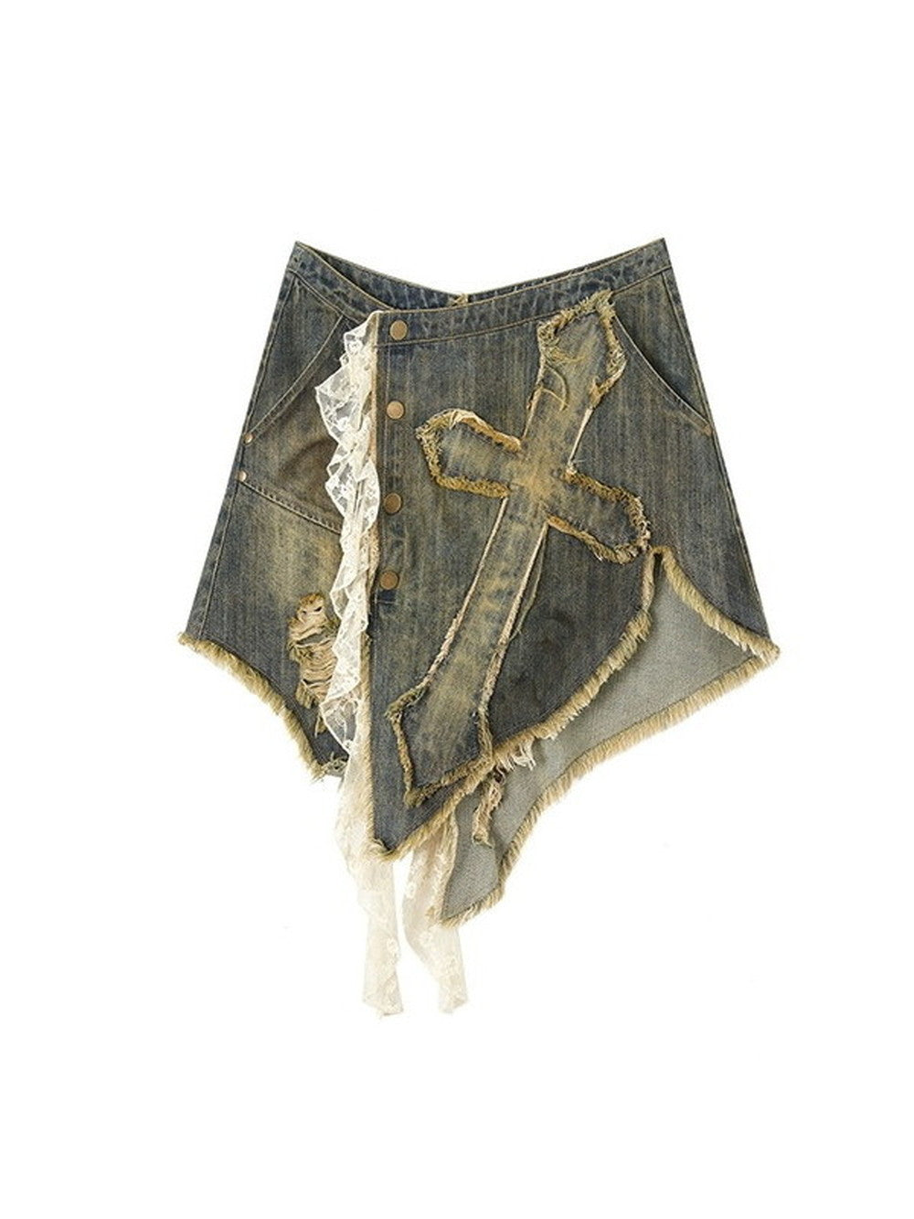 Wrap Denim Cross Tassel Damage Skirt