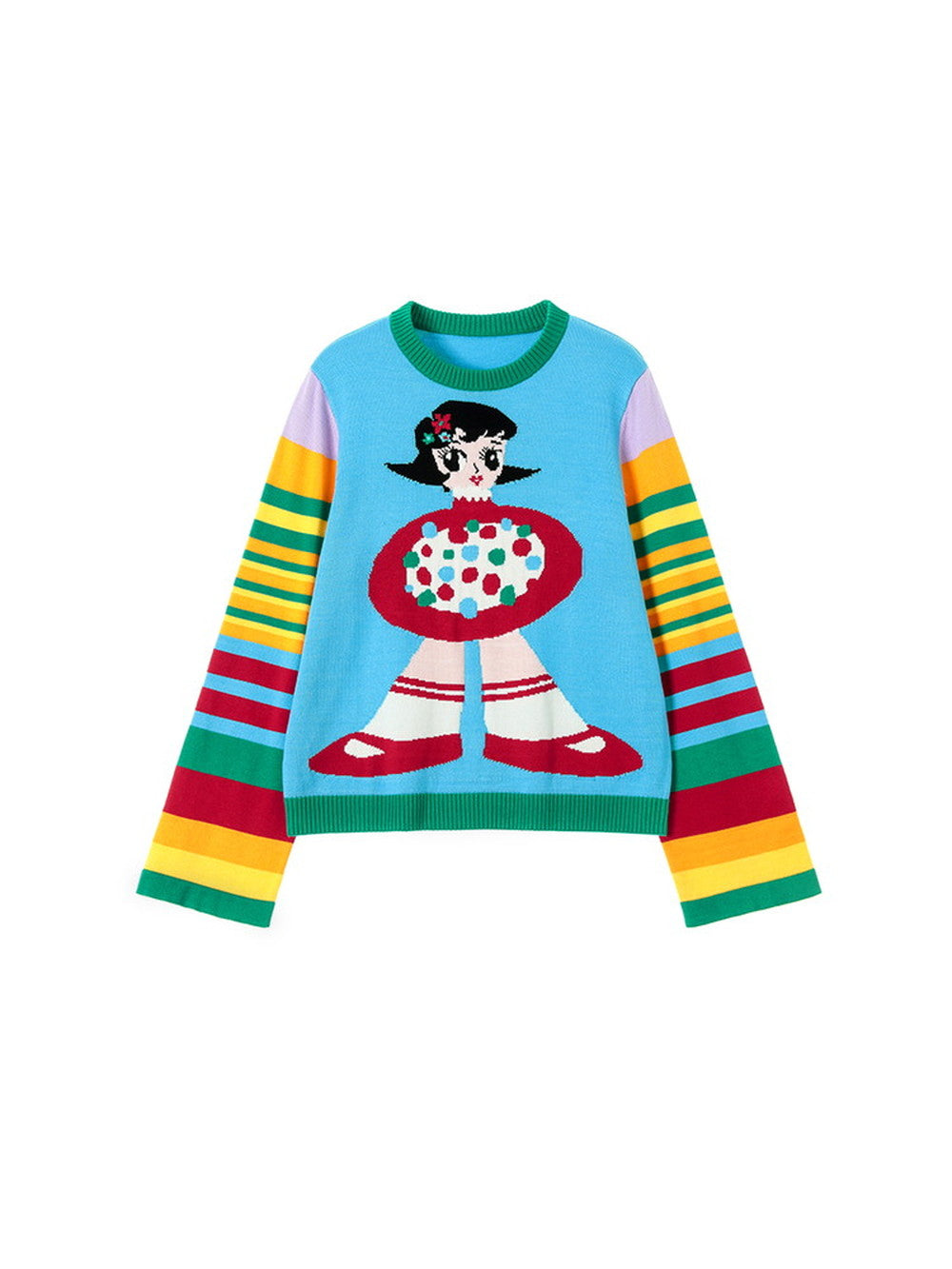 Colorful Rainbow Border Girl Fancy Knit