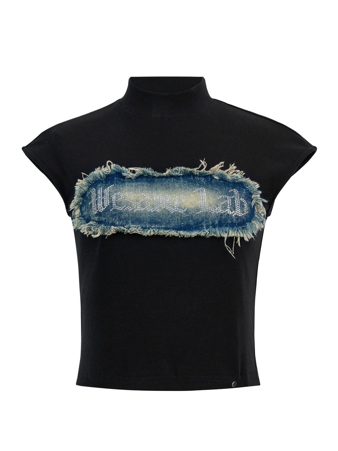 Bottle-neck French-sleeve Tight Slim-fit Print-T-shirt