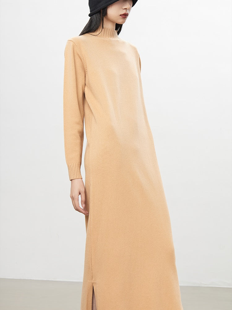 Simple High-Neck Plain Long Knit-One-Piece