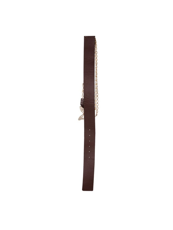 Skinny woman belt Eclipse Gold buckle leather Brown | Acciaio®