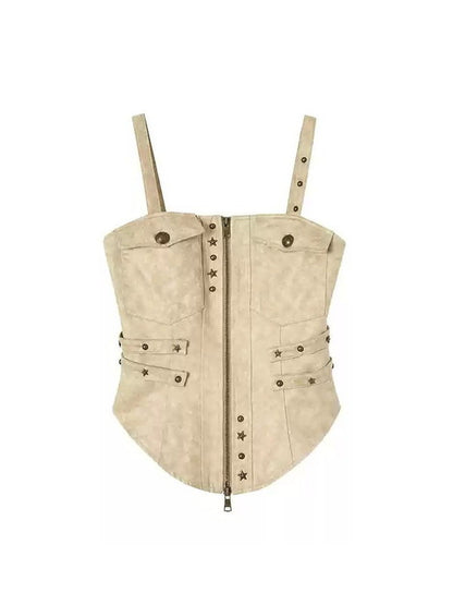 Letaher Studs Star Zip Bustier Camisole