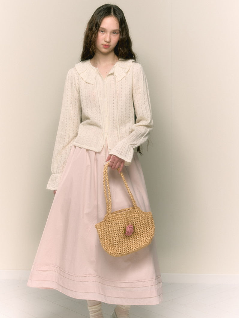 Frill Punching Wool Feminine Candy-Sleeve Knit