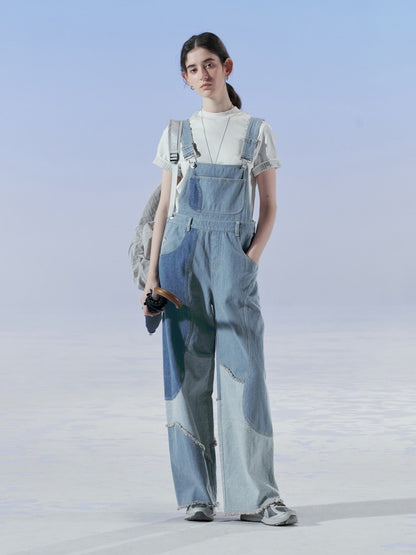 Denim Patchwork Unique Casual Layered Pants Overall