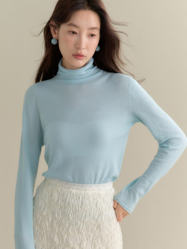 Cutsww Simple Plain Long-Sleeve High-Neck Knit