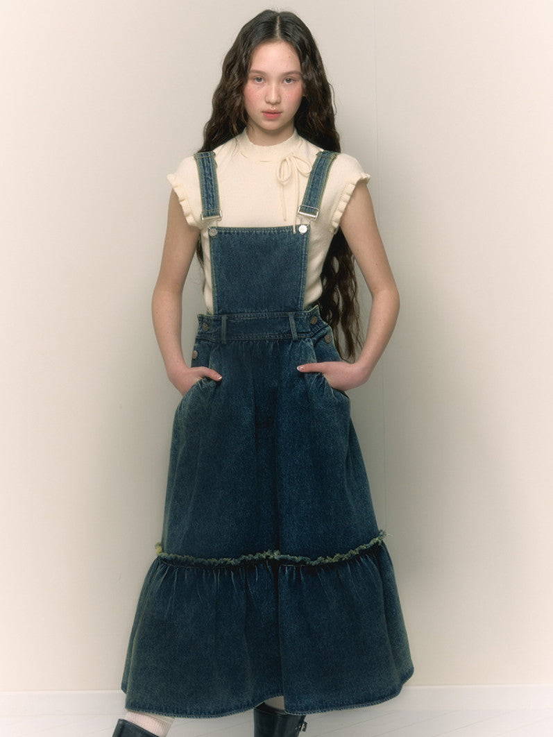 Denim Tiered Flare Casual Retro One-Piece