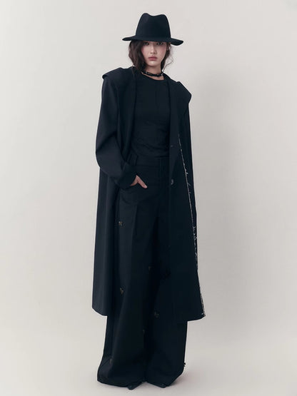 Hoodie Bi-Color Nichi Line Wool Long-Coat