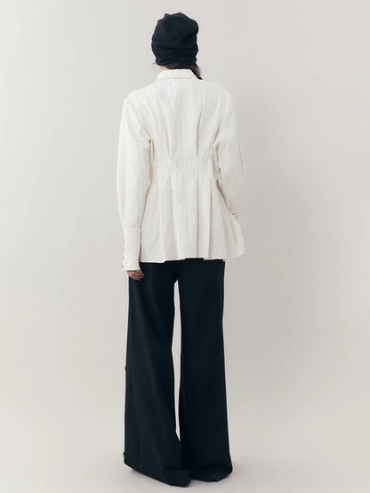 Curve Wrinkled Long-Cuffs Oversize Long-Shirt