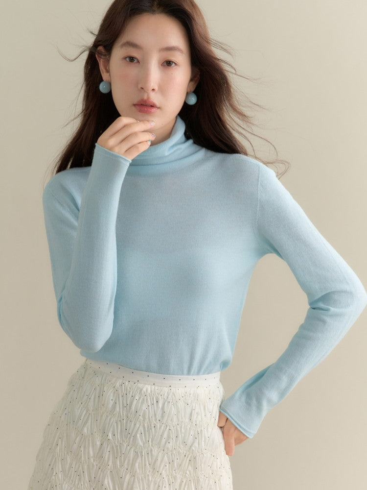 Cutsww Simple Plain Long-Sleeve High-Neck Knit