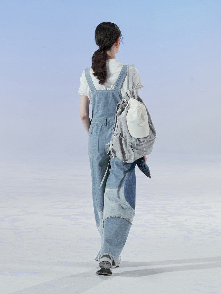 Denim Patchwork Unique Casual Layered Pants Overall