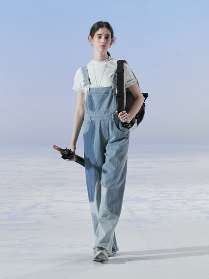 Denim Patchwork Unique Casual Layered Pants Overall