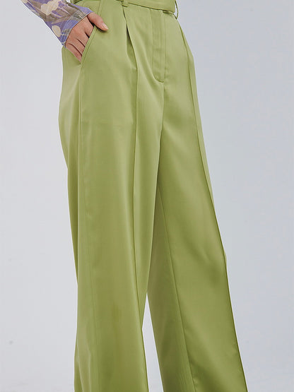 Straight Slacks Loose High-Waist Color-Pants