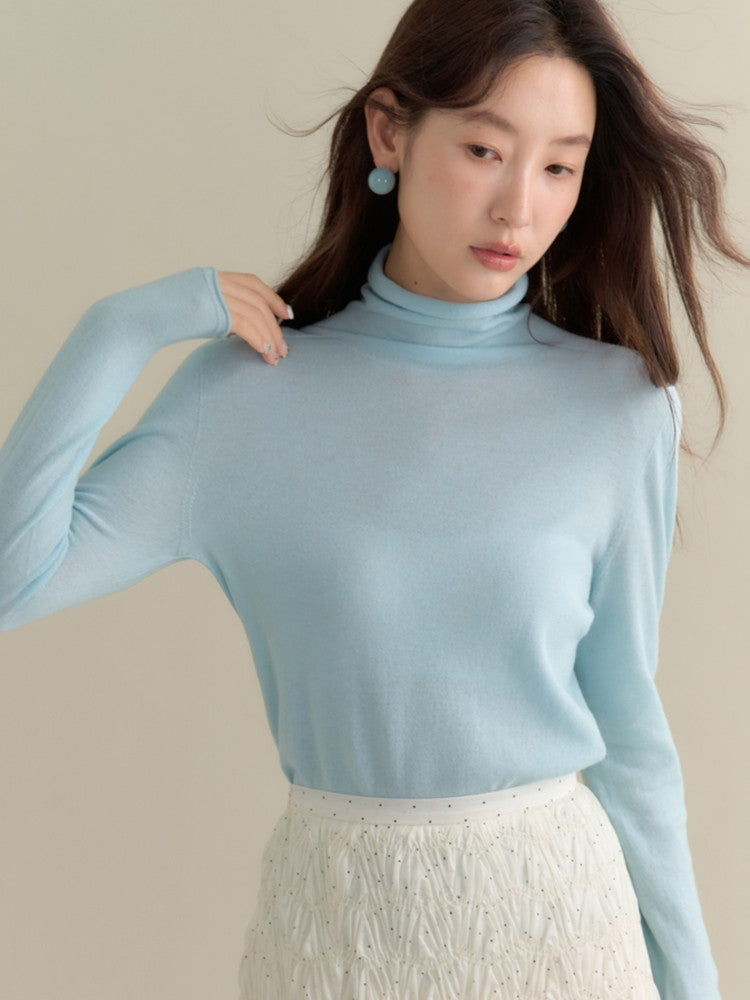 Cutsww Simple Plain Long-Sleeve High-Neck Knit