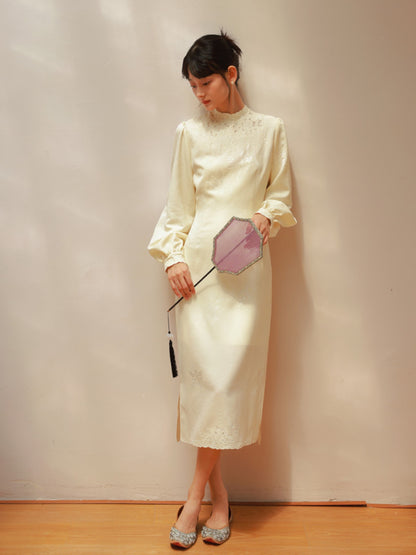 Embroidery China Mao-Collar Balloon-Sleeve Formal One-Piece