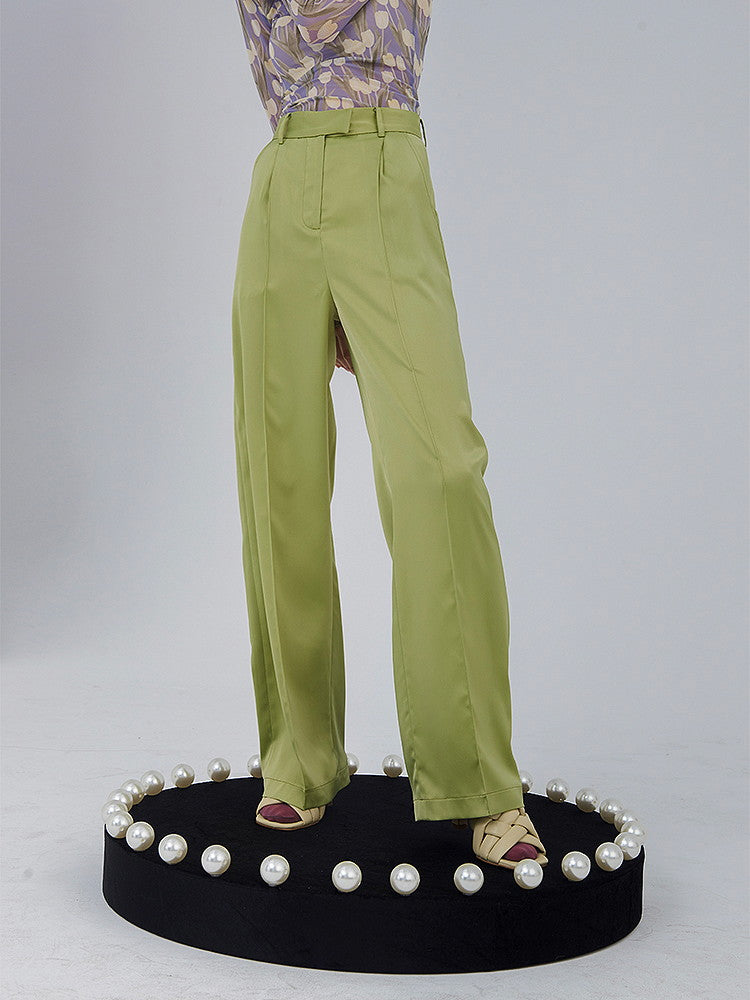 Straight Slacks Loose High-Waist Color-Pants