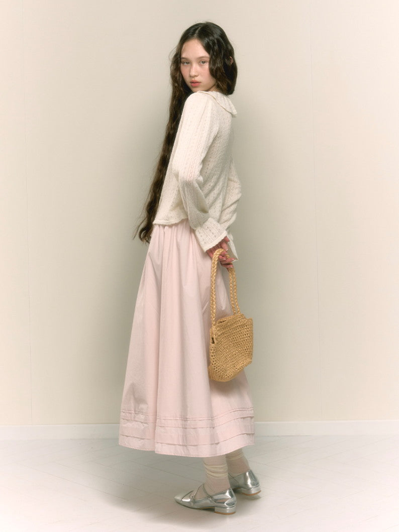 Flare Girly Plain Feminine Long-Skirt