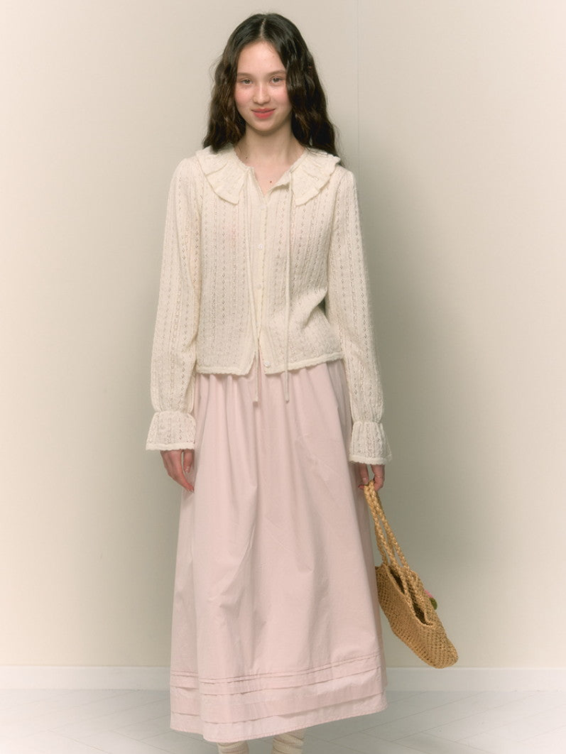 Frill Punching Wool Feminine Candy-Sleeve Knit