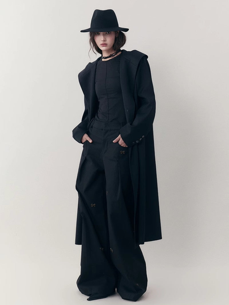 Hoodie Bi-Color Nichi Line Wool Long-Coat