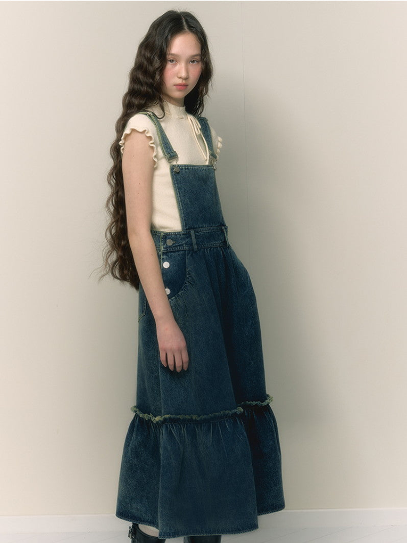 Denim Tiered Flare Casual Retro One-Piece