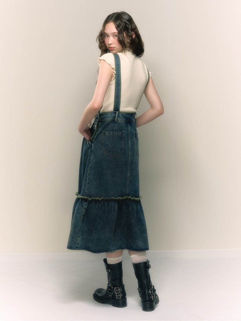 Denim Tiered Flare Casual Retro One-Piece