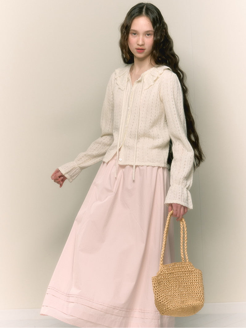 Frill Punching Wool Feminine Candy-Sleeve Knit