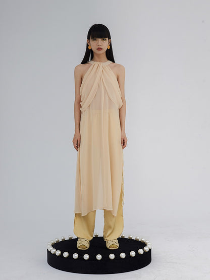 Nichi Chifon Drape asymétrique transparente