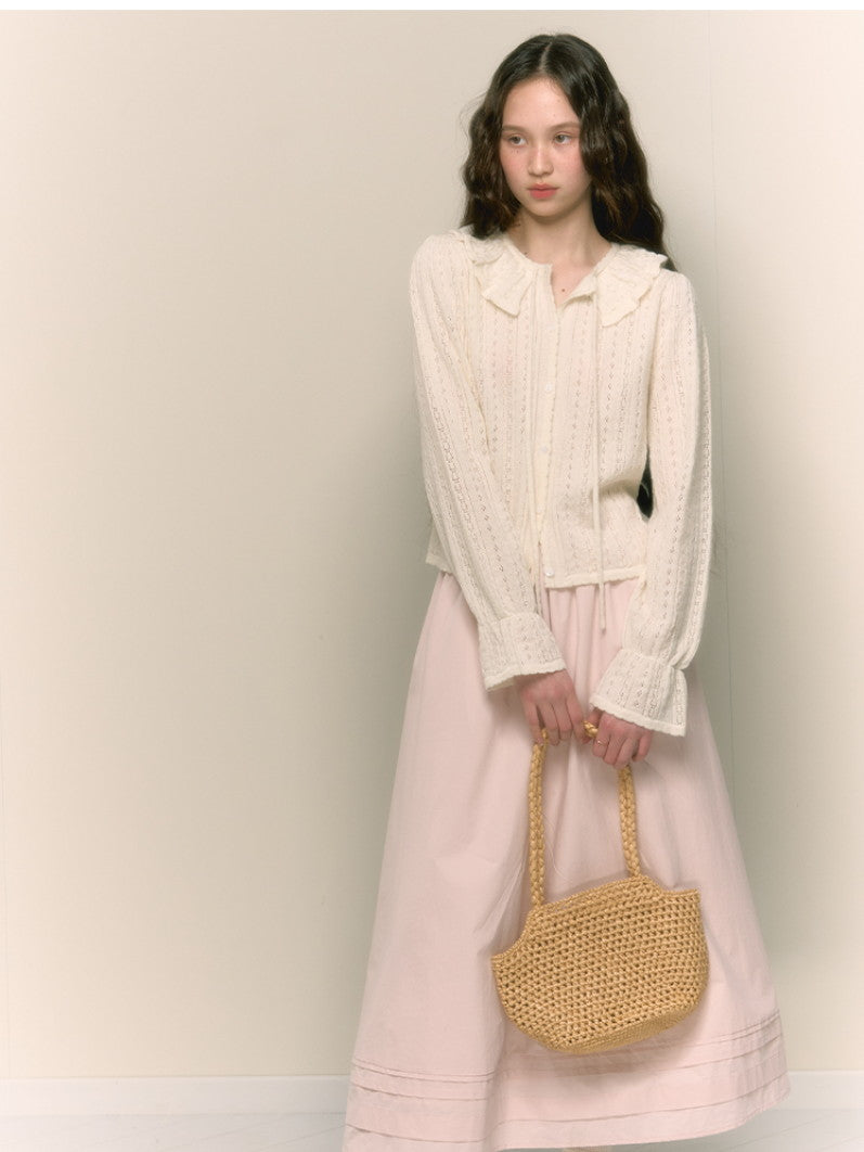 Frill Punching Wool Feminine Candy-Sleeve Knit