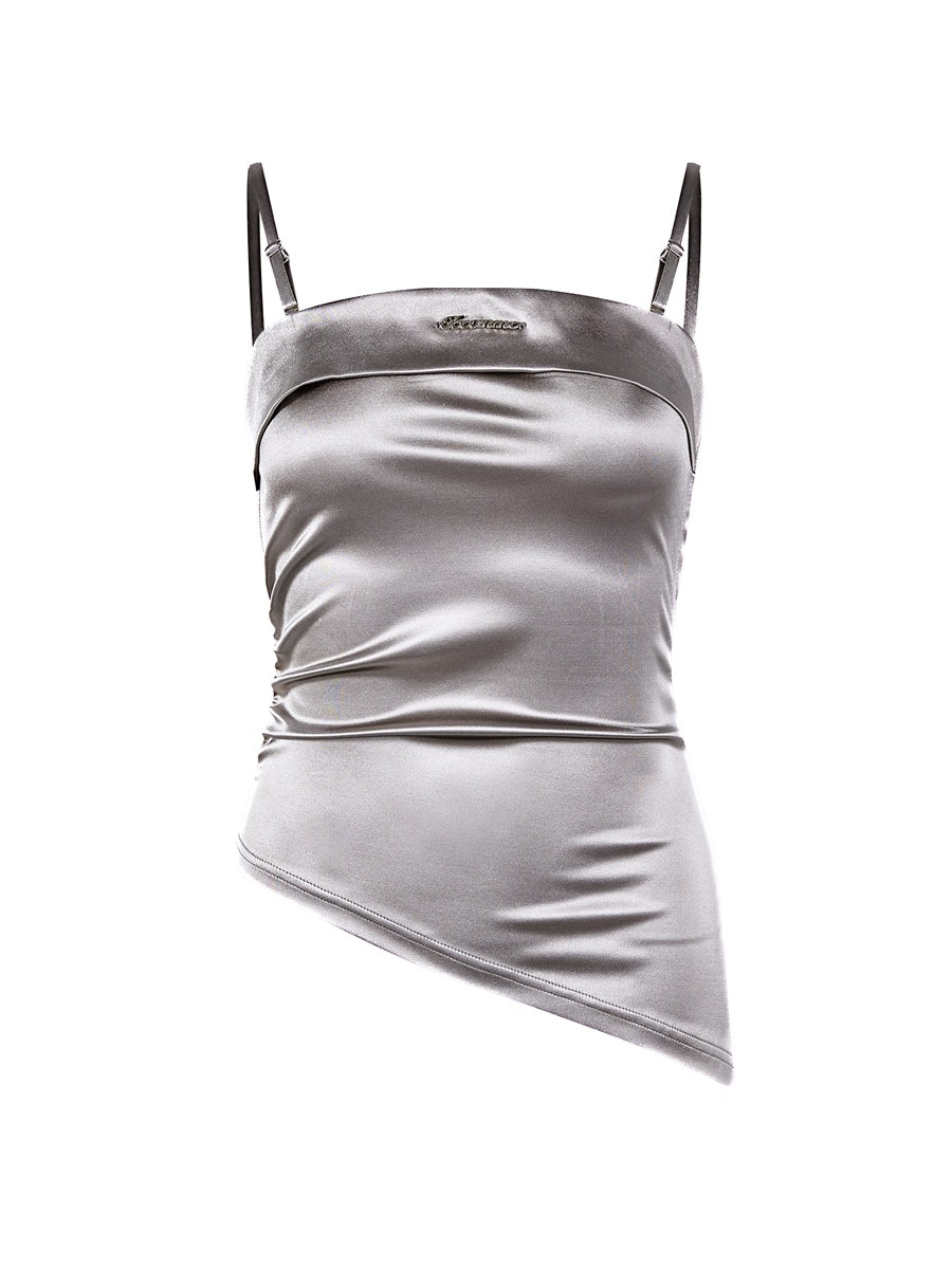 Glossy Asymmetyr Leather Camisole &amp; Short-Pants