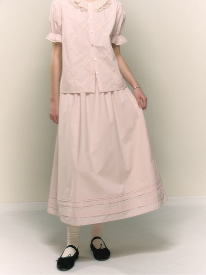 Flare Girly Plain Feminine Long-Skirt