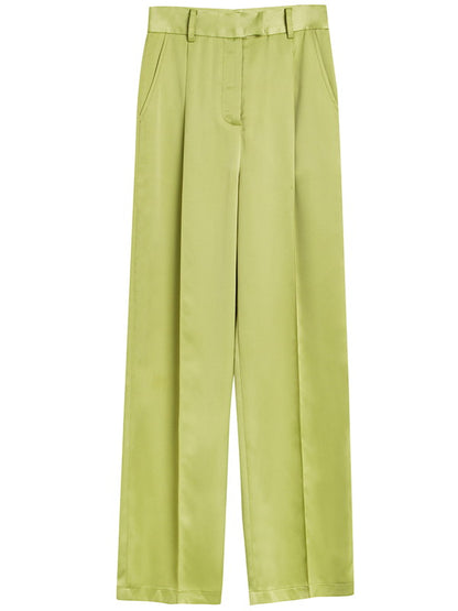 Straight Slacks Loose High-Waist Color-Pants