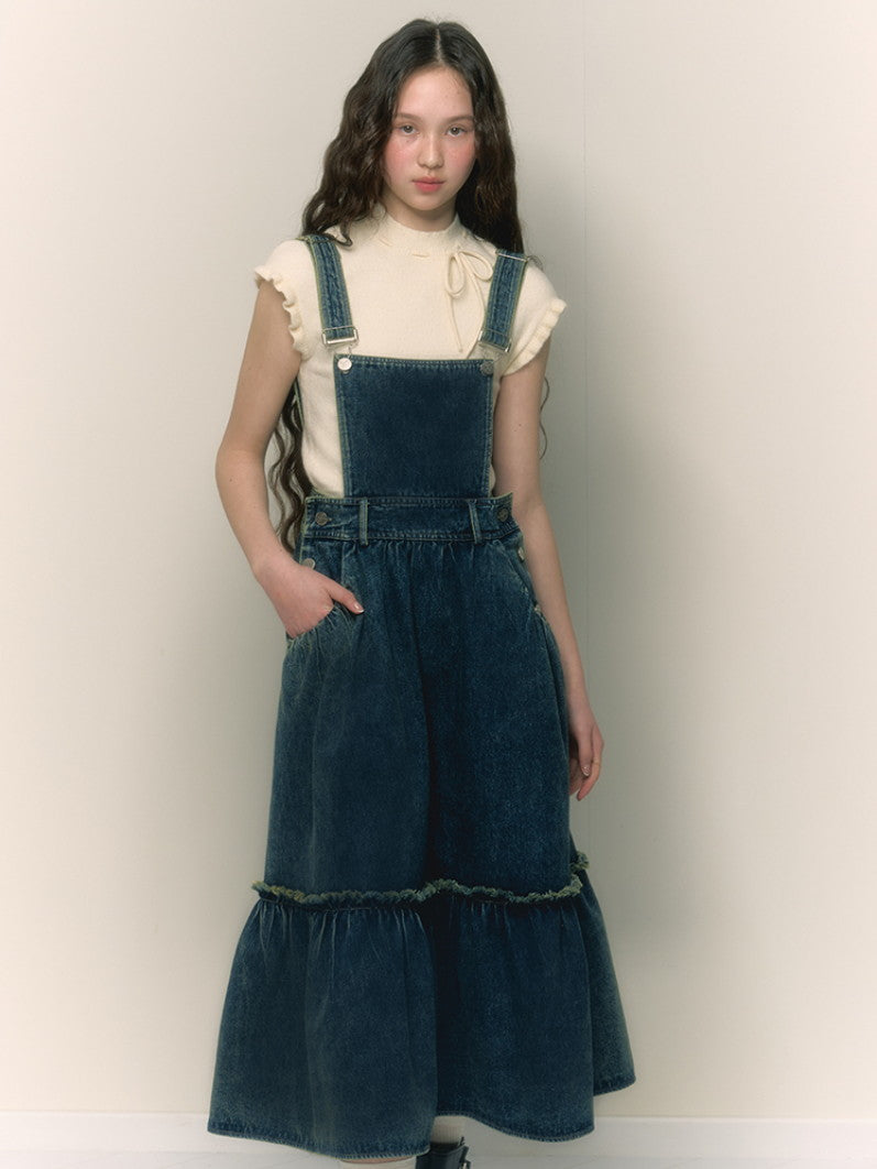 Denim Tiered Flare Casual Retro One-Piece