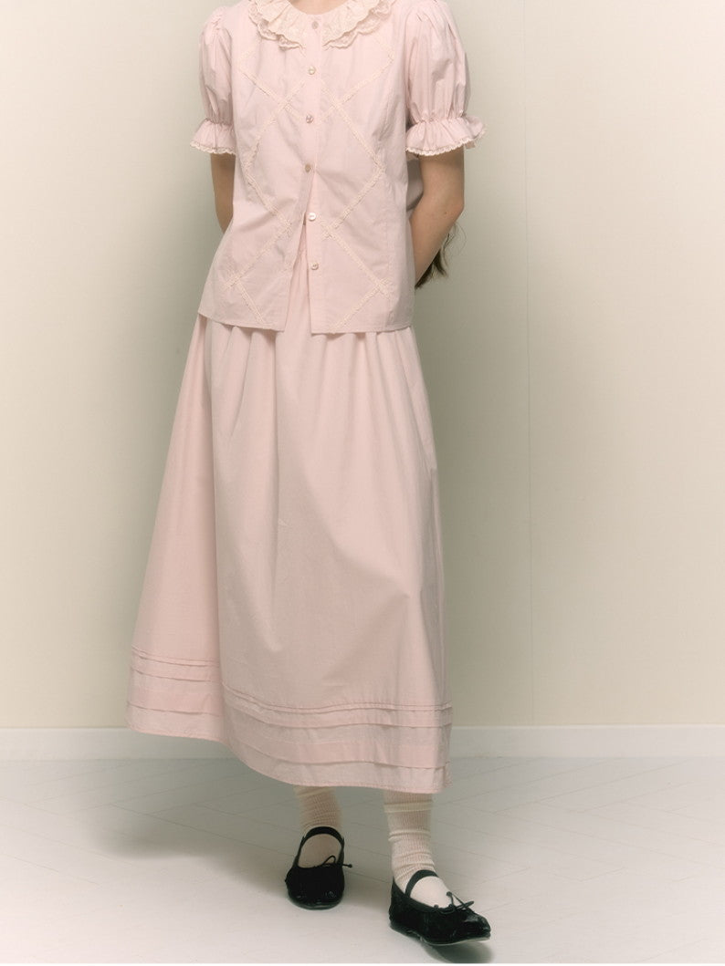 Flare Girly Plain Feminine Long-Skirt