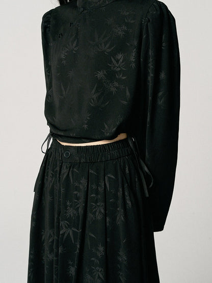 Blouse＆Long-Skirt Chic Simple Embroidery Leaf Set-Up