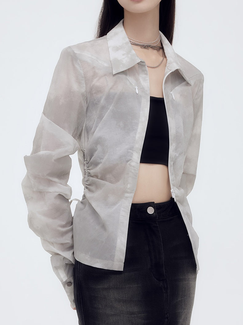 Drawstring Sheer Side-Cut Shirt