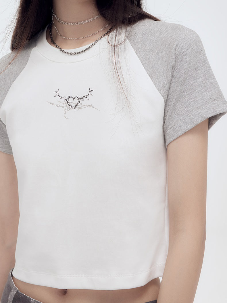 Bi-Color Short Simple One-Point T-Shirt