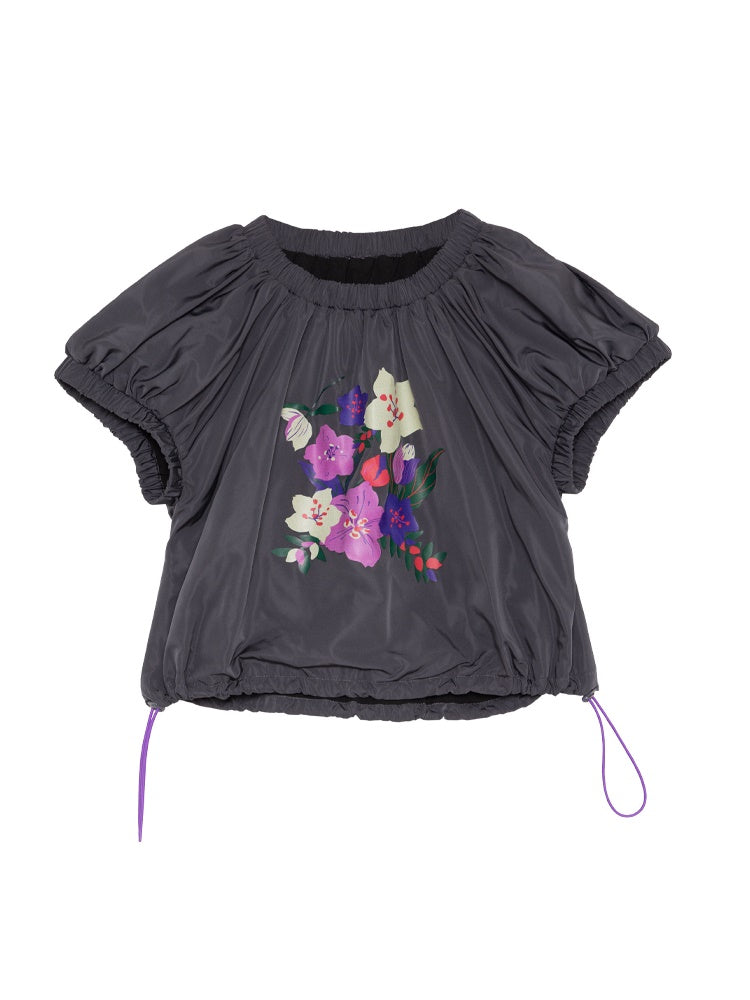 Embroidery Flower Retro Balloon Crumply Blouse &amp; Skirt