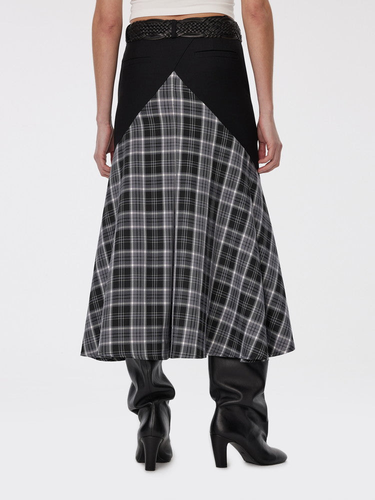 Checked Flare Girly Nichi Patchwork Long-Skirt