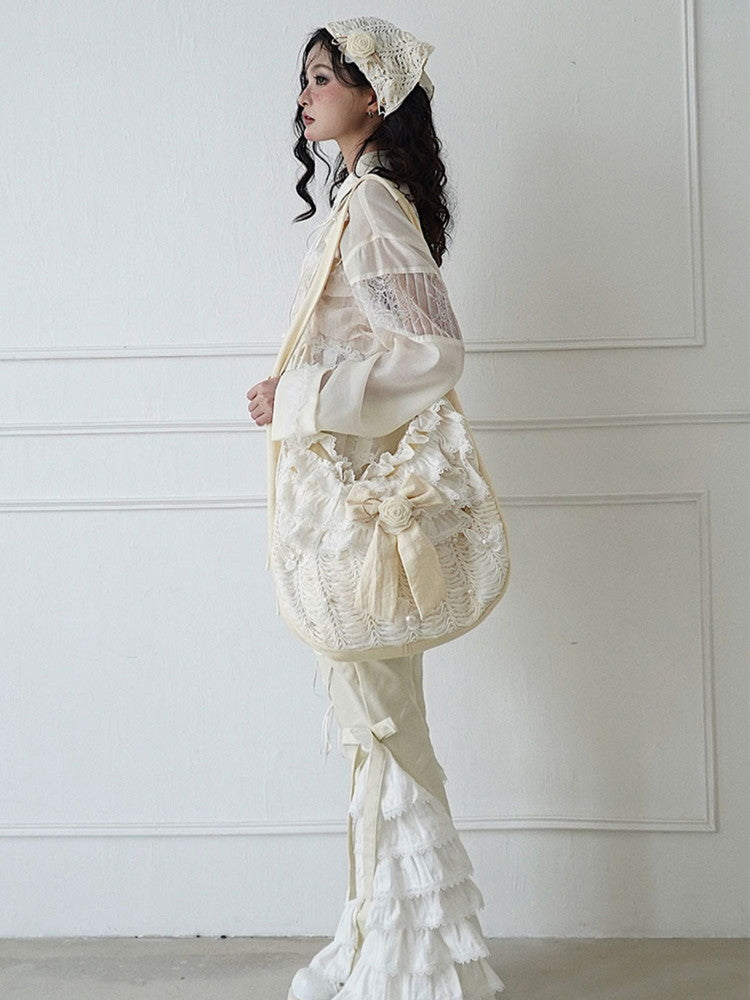 Pearl Lace Ribbon Large Frill Lace Bag