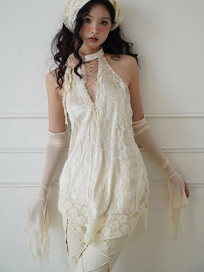 Sheer Ruffle Thin Long Asymmetry Arm-Cover