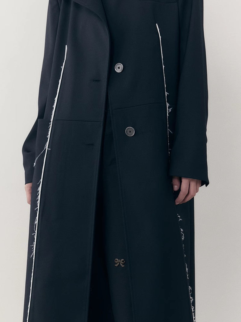 Hoodie Bi-Color Nichi Line Wool Long-Coat