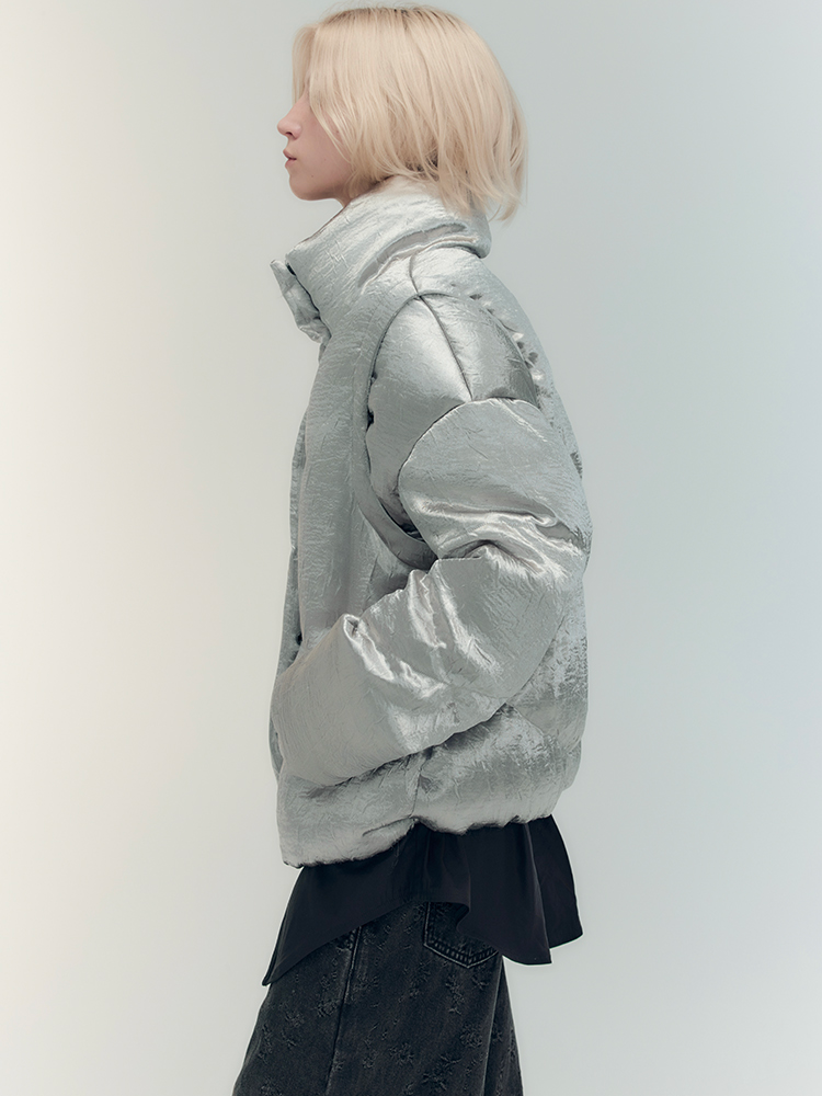 Metallic Nichi Bold Stand-Colar Down-Jacket