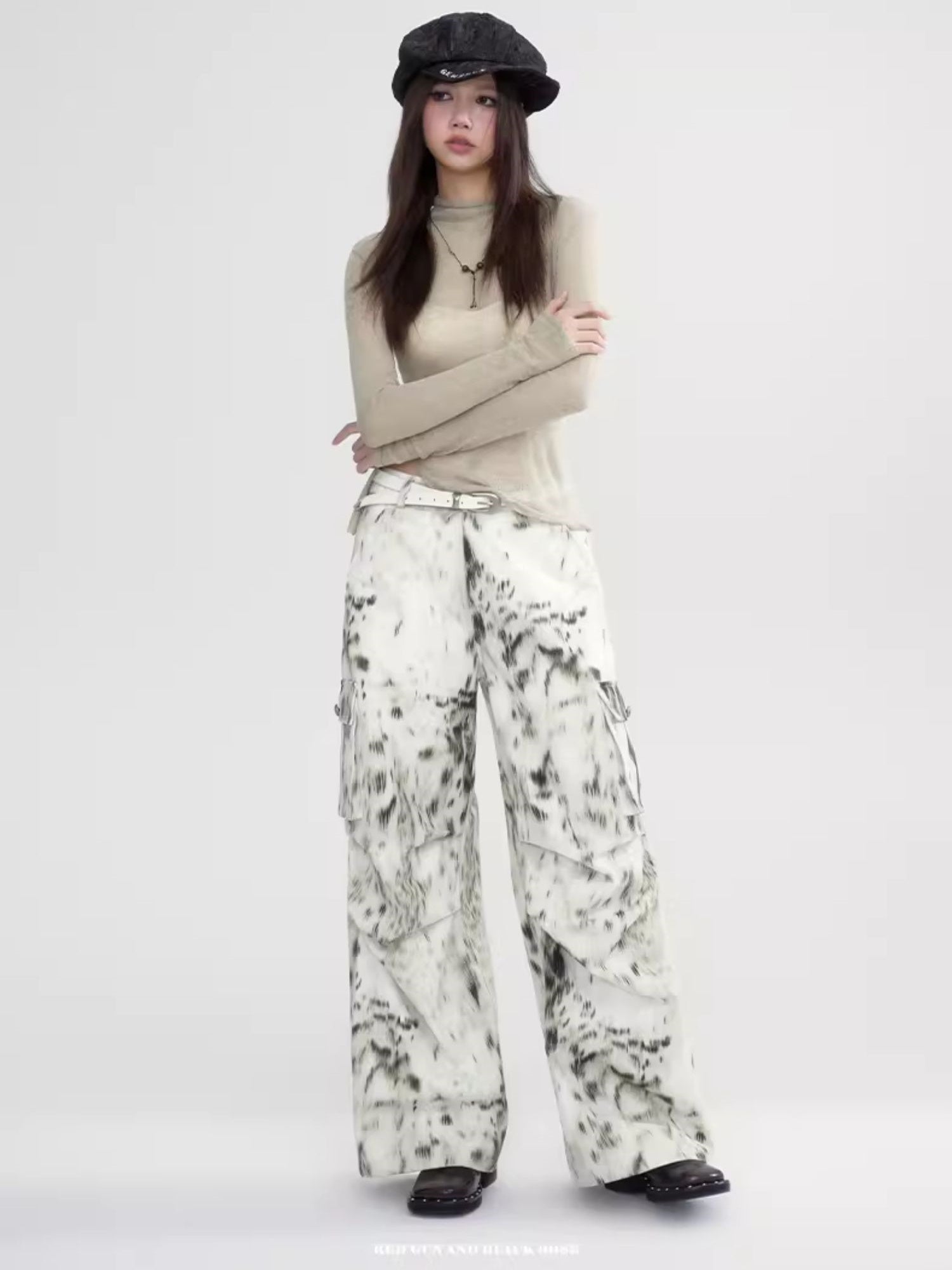 Tie-Dye Wide Side-Pocket Casual Speckled Pants