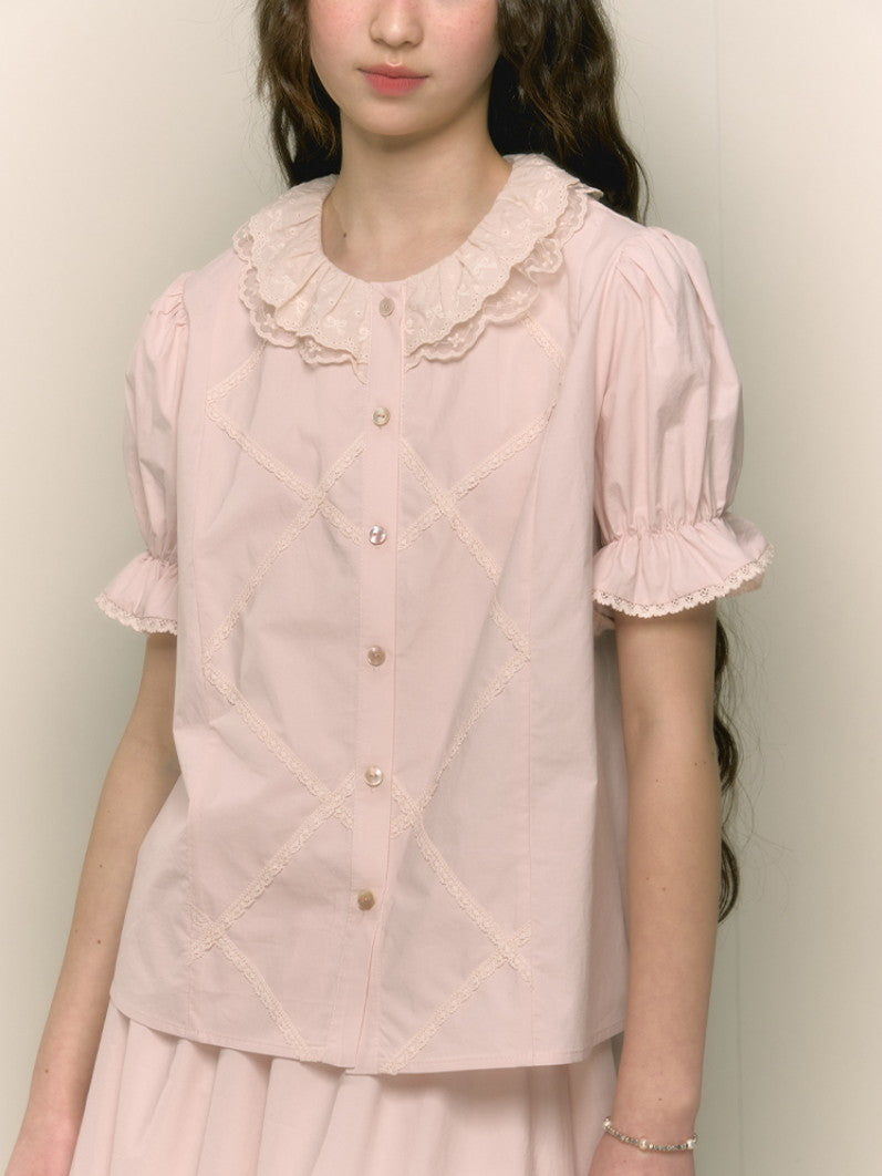 Candy-Sleeve Frill Lace Girly Retro Feminine Blouse