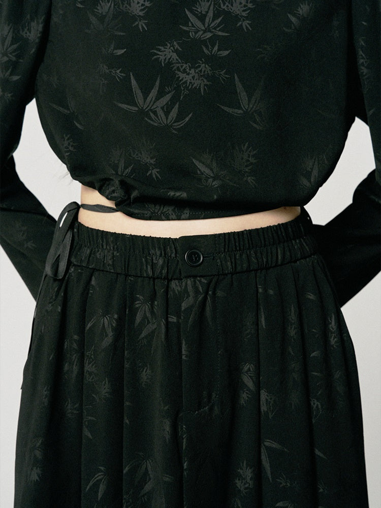 Blouse＆Long-Skirt Chic Simple Embroidery Leaf Set-Up