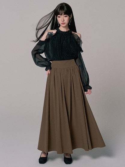 High-Waist Plain Flare Simple Long-Skirt