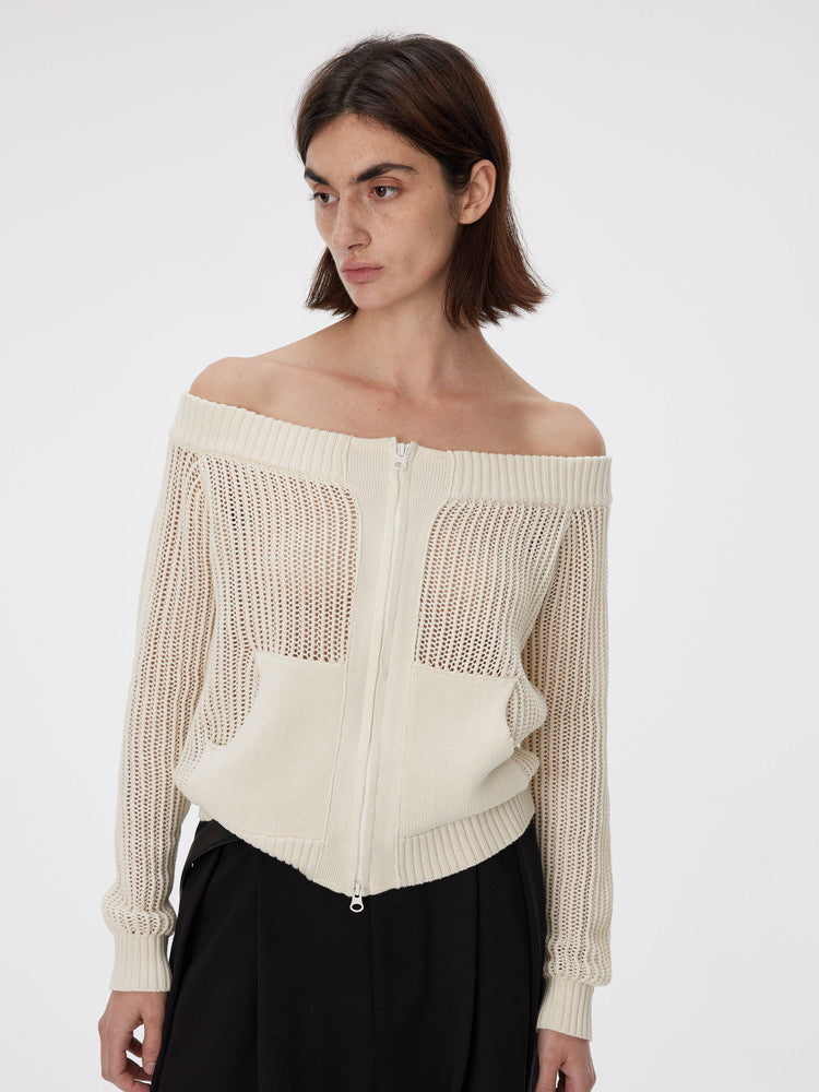 Low-Gauge Off-Shoulder Loose Long-Sleeve Summer-Knit