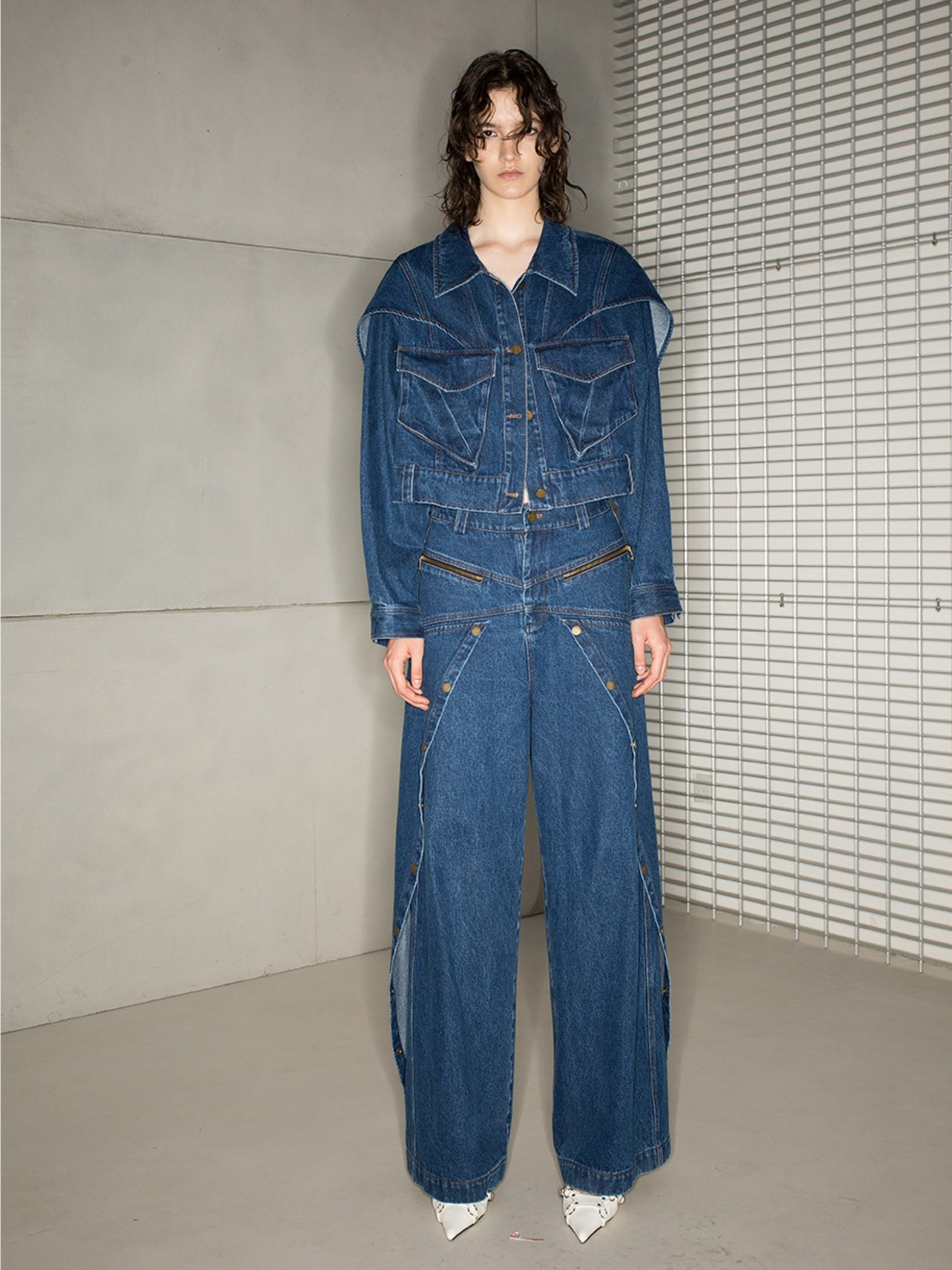 Denim Nichi Setup Casual Jacket &amp; Wide-Hose Setup