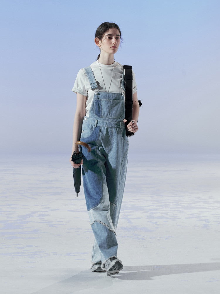 Denim Patchwork Unique Casual Layered Pants Overall