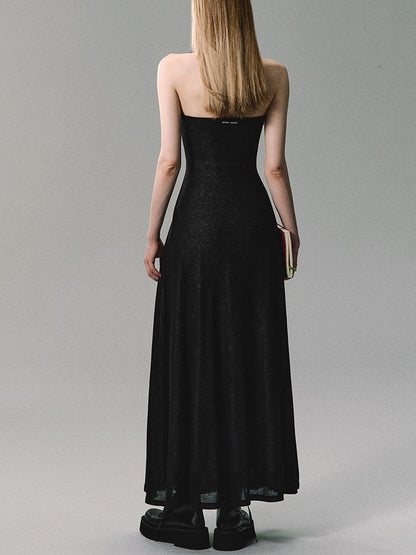 Halter-Neck Long Layered Bi-Color Back-Open Dress