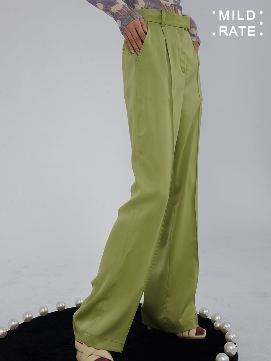 Straight Slacks Loose High-Waist Color-Pants